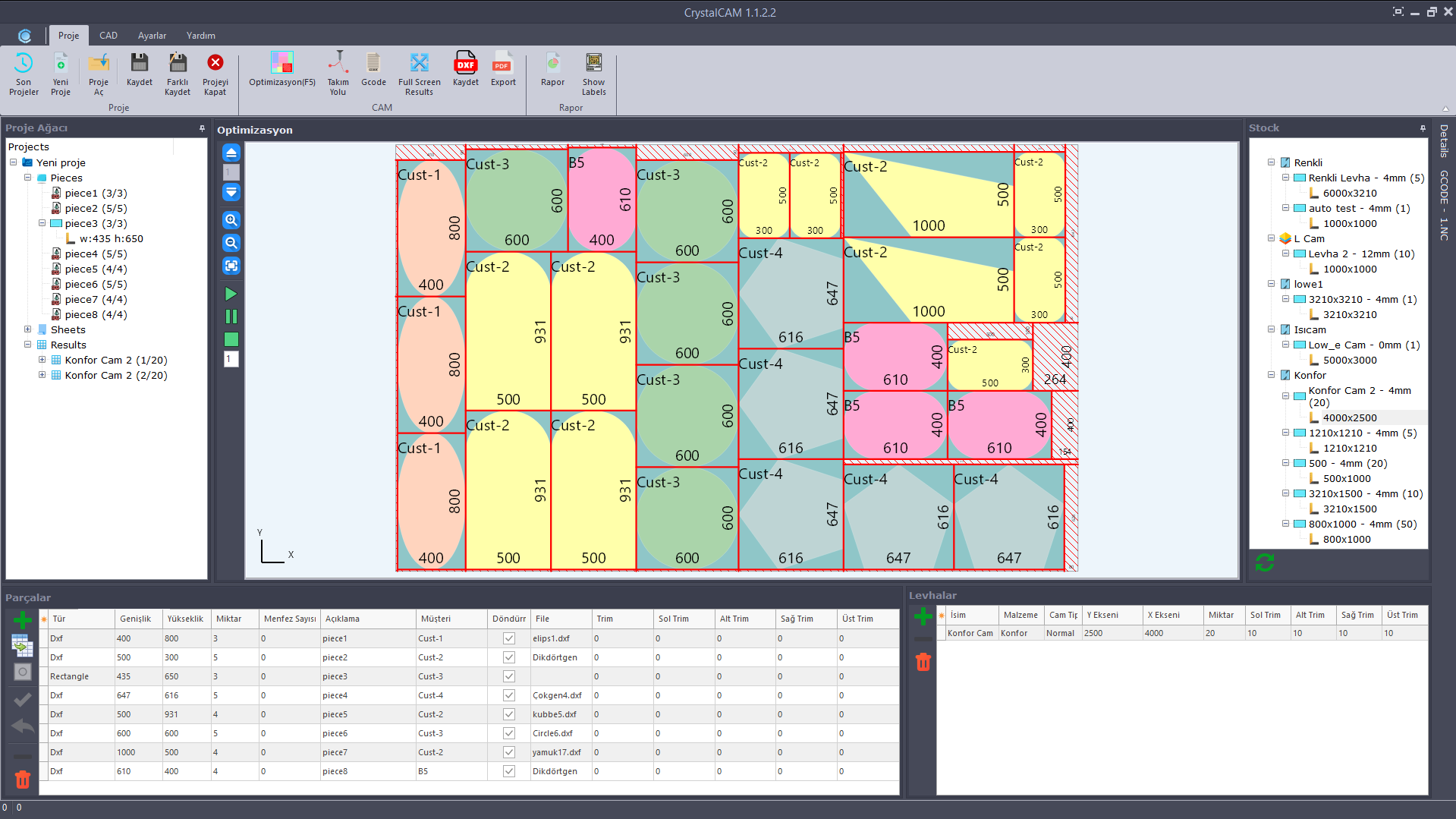 CrystalCAM - Cam Kesim Optimizasyon Yazılımı Arayüzü